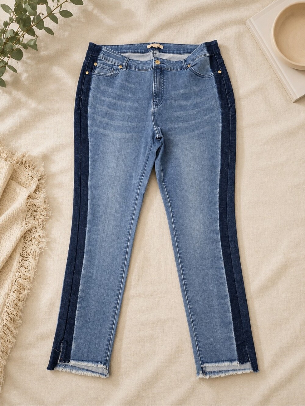 Womens Woman Within Two Tone Blue Jeans Size 16W Denim Plus Size Casual Fit